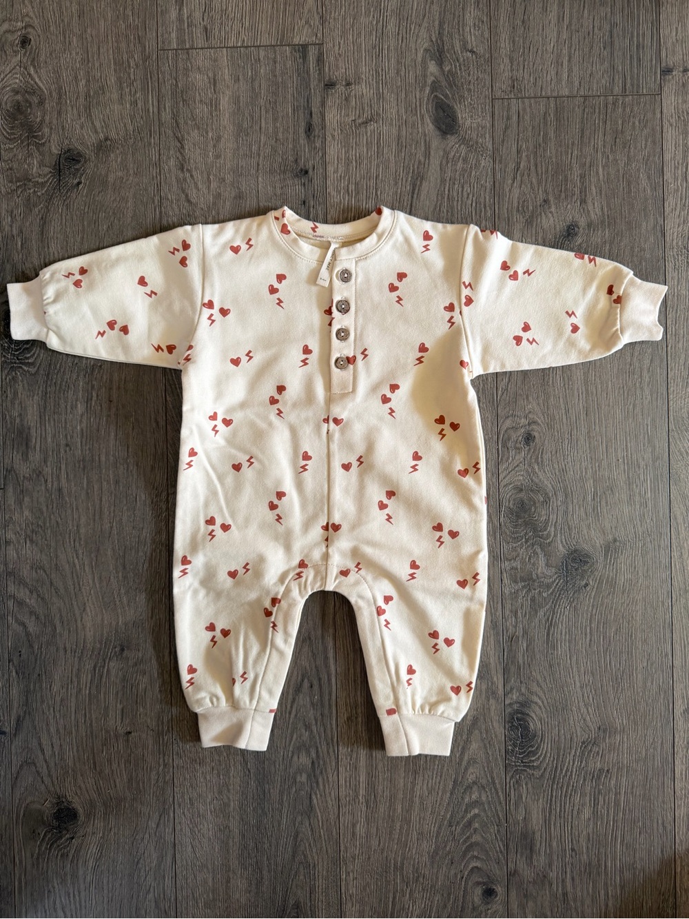 Quincy Mae Cream One-Piece Bodysuit with Rust Heart Print